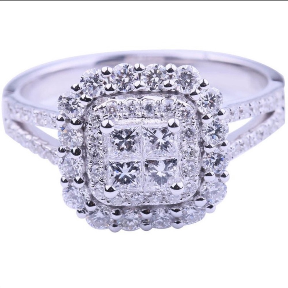 NEW💍925 STERLING SILVER DIAMOND HALO SQUARE RING - Picture 6 of 6